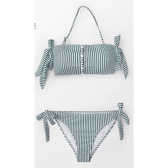 🎉HP🎉Green & White Stripe Off-The-Shoulder Bikini - Picture 4 of 5
